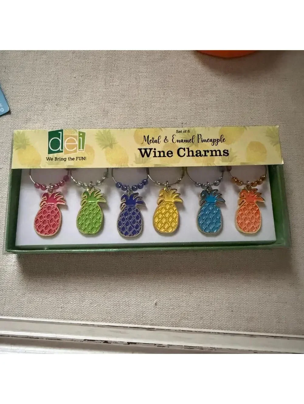 Vintage Mini colorful Croc wine stem covers and pineapple wine charms - NIB